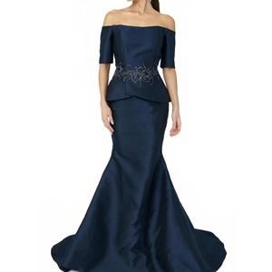 NEW PARK108 off-shoulder embellished peplum mermaid gown in navy